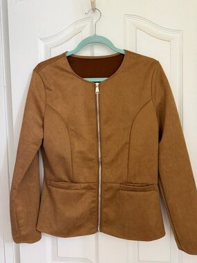 Women's Tan Faux Suede Zip Front Top or Jacket